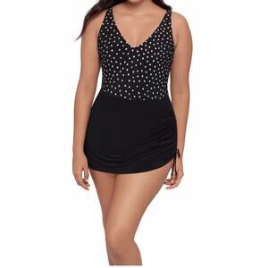 Trimshaper Swim Dress Women's Size 18 Black White Adjustable Skirt One-Piece NEW
